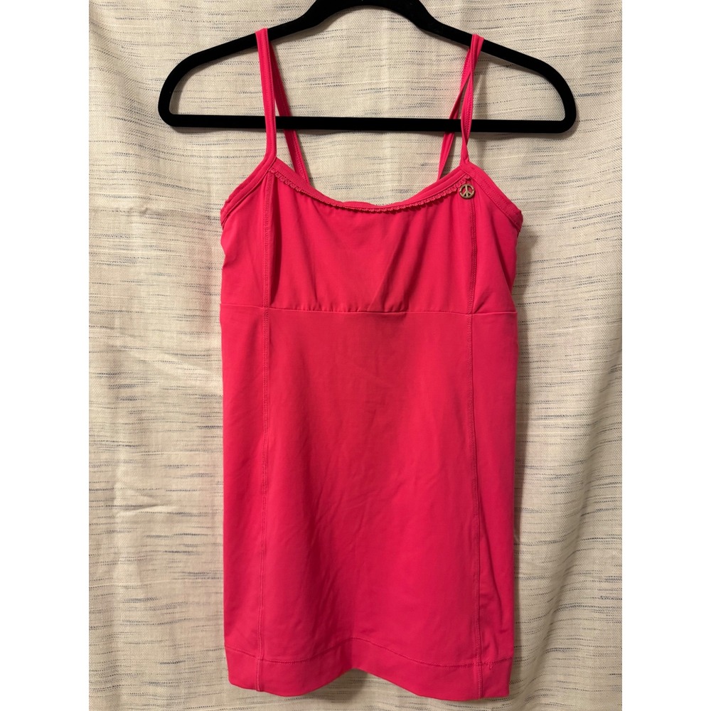 Juicy Couture Hot Pink Cami Tank Top Peace Logo Lace Trim Y2K Small YOMUY110
